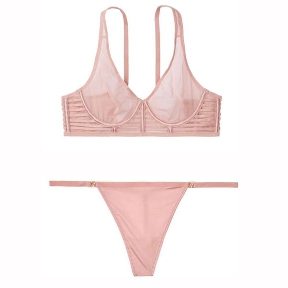 Victoria’s Secret Very Sexy Unlined Mesh Full-coverage Plunge Bra/V-String Panty - Picture 1 of 16